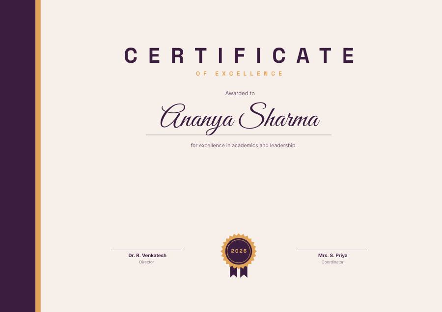 Plum Of Excellence Certificate Formal — editable certificates template
