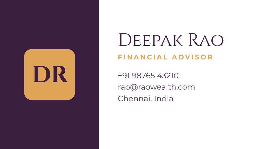 Plum Rao Wealth Split Business Card — editable business template