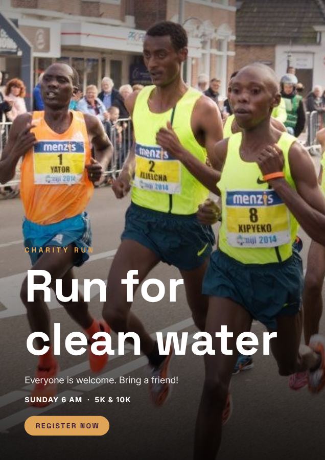 Plum Run for clean water Poster — editable marketing template