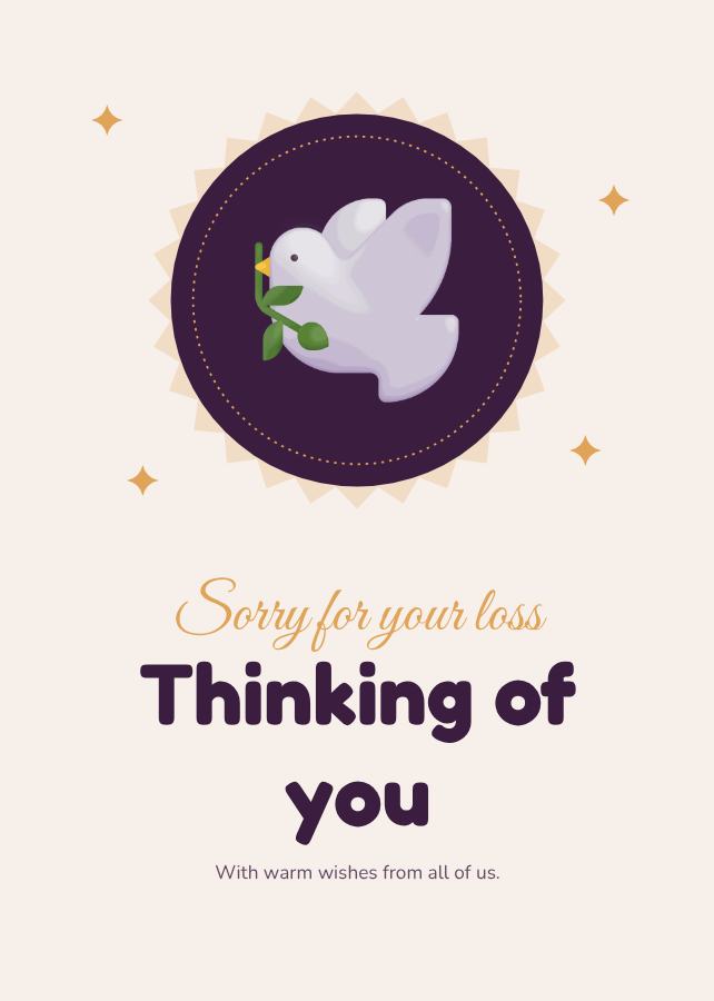 Plum Sorry for your loss thinking of you Card I — editable cards template