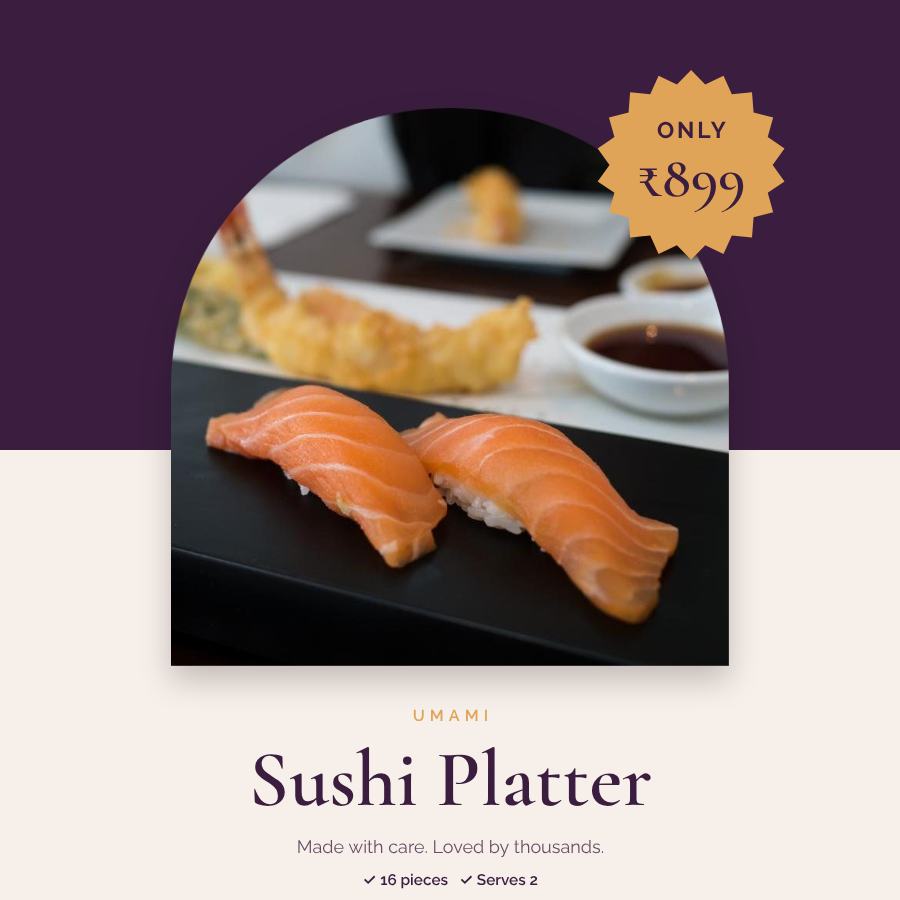 Plum Sushi Platter Product Ad — editable marketing template