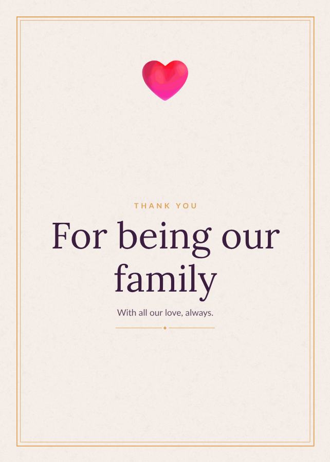 Plum Thank you For being our family Note — editable love & family template