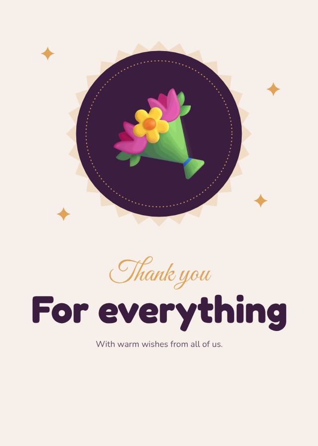 Plum Thank you for everything Card III — editable cards template