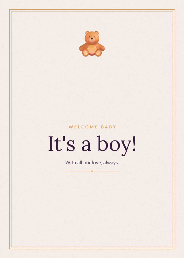 Plum Welcome baby It's a boy! Card — editable love & family template