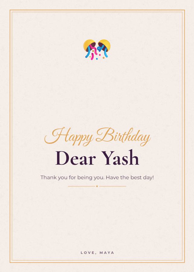 Plum Yash Birthday Wishes Card — editable birthday template