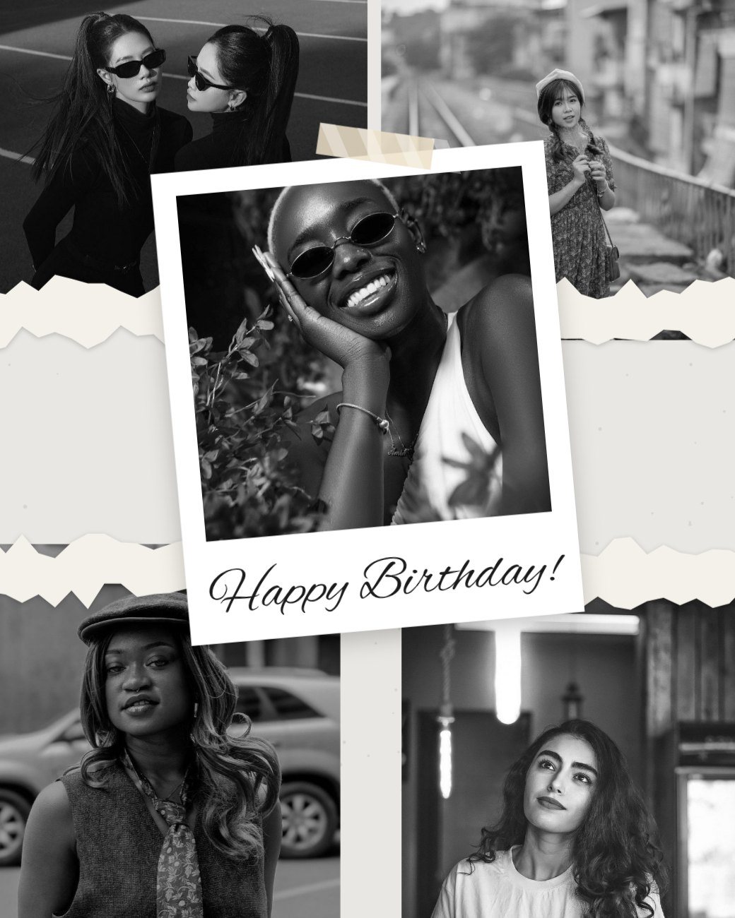 Polaroid Friends Birthday Collage — editable birthday template