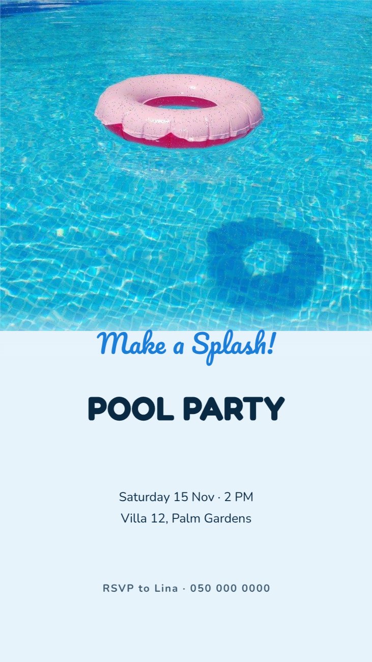 Pool Party Invitation Story — editable events template