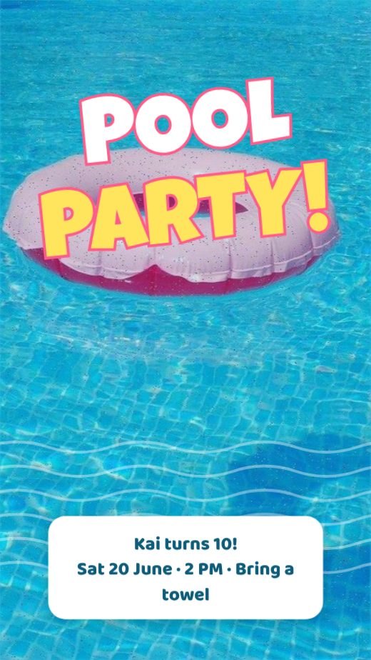Pool Party Splash Birthday Story template
