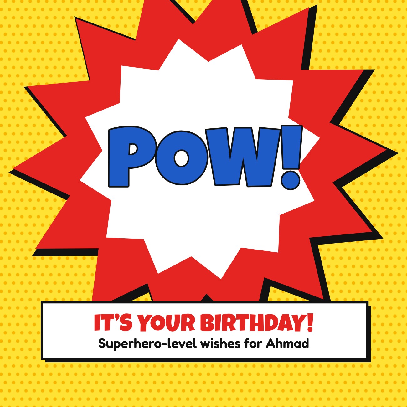 Pop Art POW Birthday Post — editable birthday template