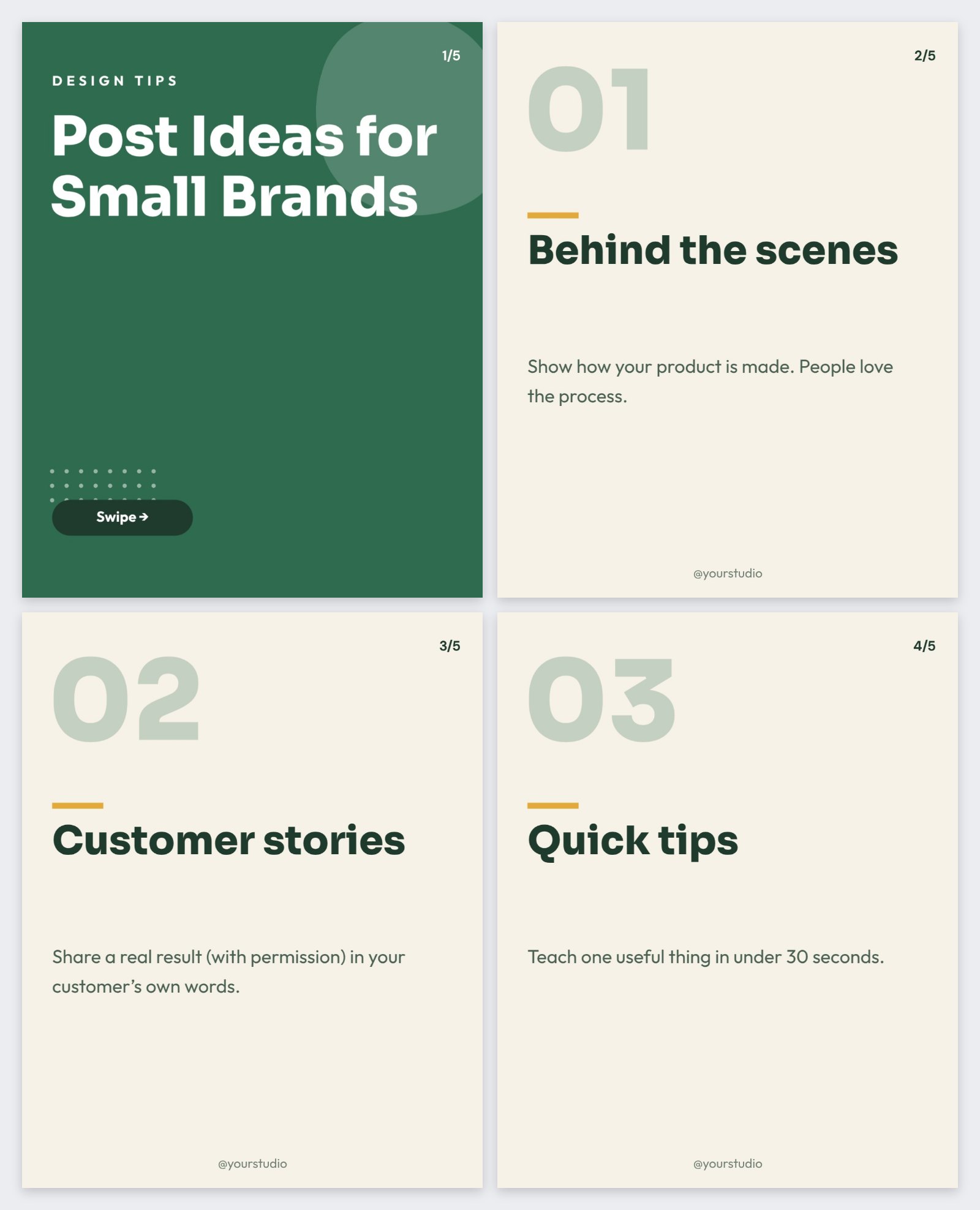 Post Ideas for Small Brands Carousel — editable social media template