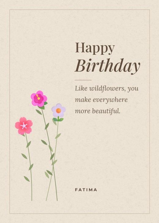 Pressed Wildflower Beige Card — free greeting card template