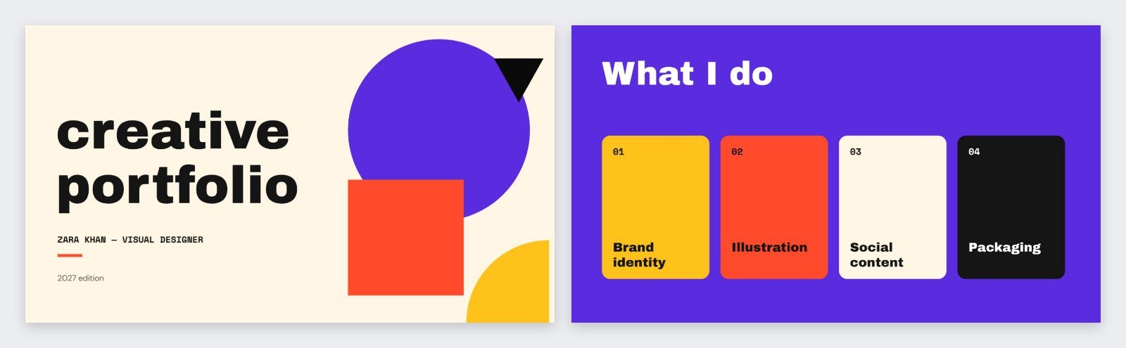 Primary Shapes Creative Portfolio Deck — editable business template