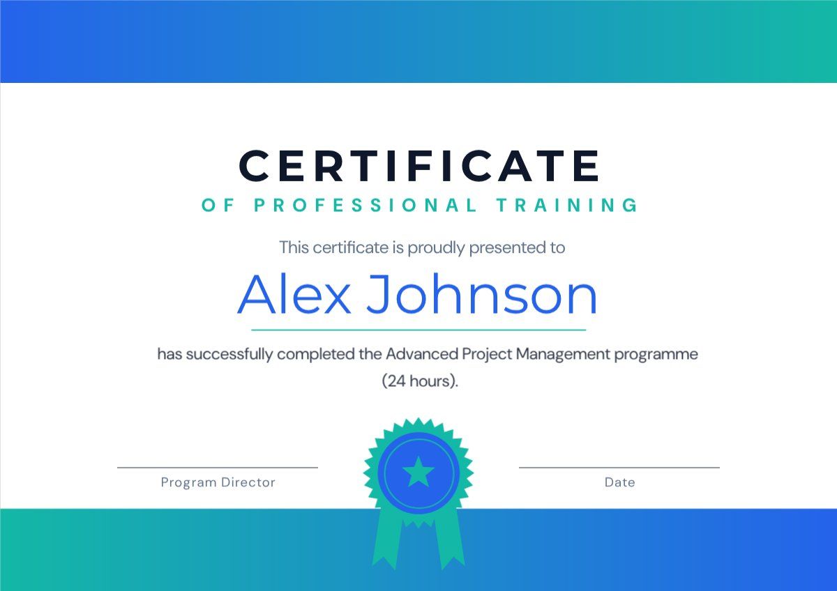 Professional Certificate of Training — editable business template
