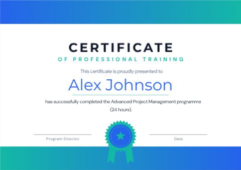 Professional Certificate of Training template