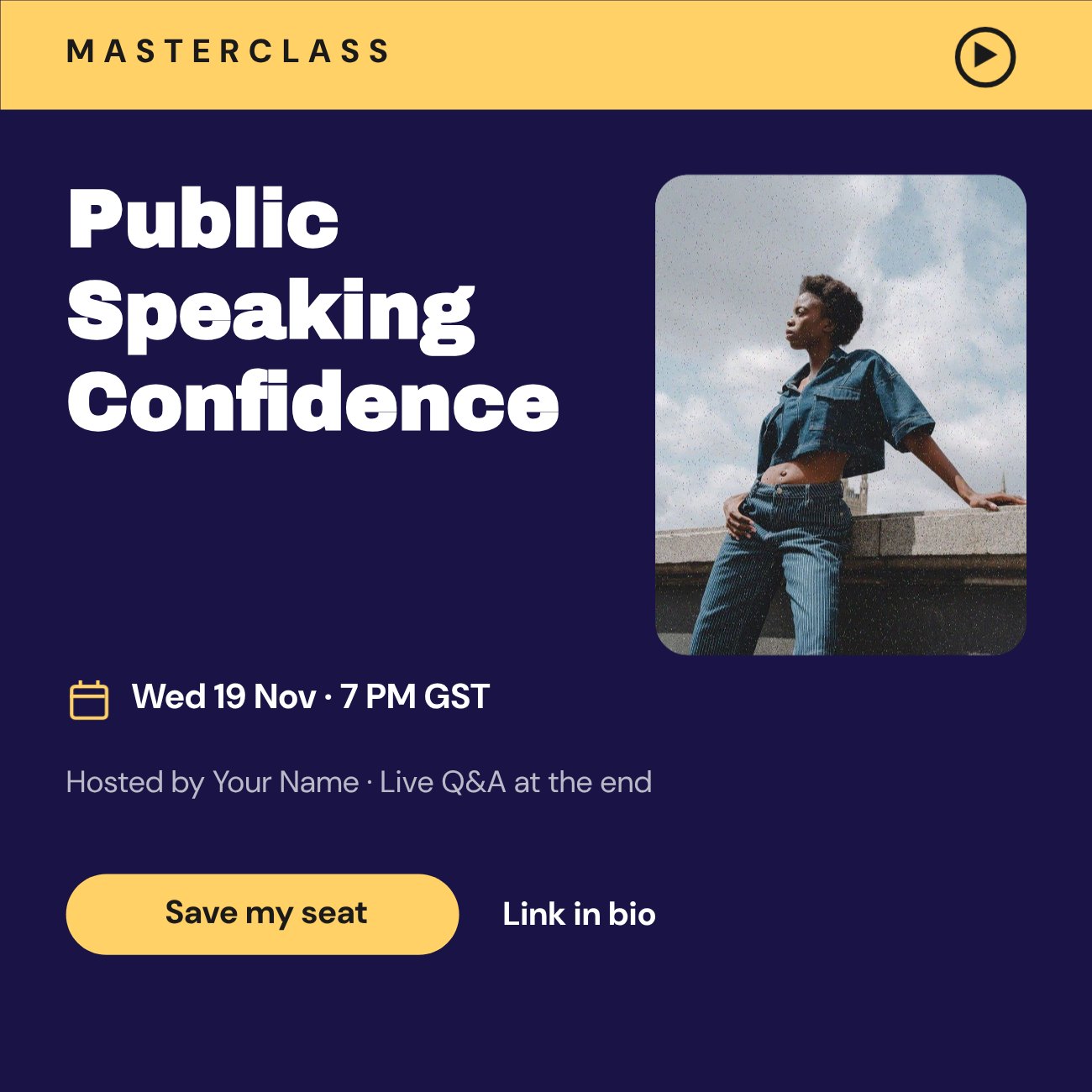 Public Speaking Confidence Webinar Post — editable marketing template