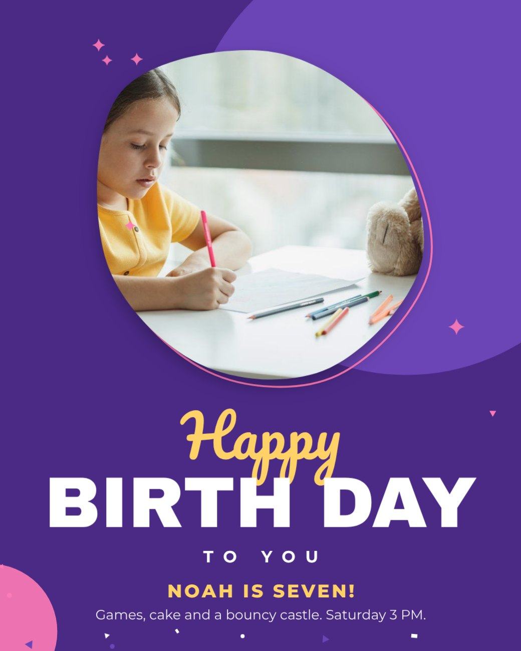 Purple Blob Birthday Post — editable birthday template