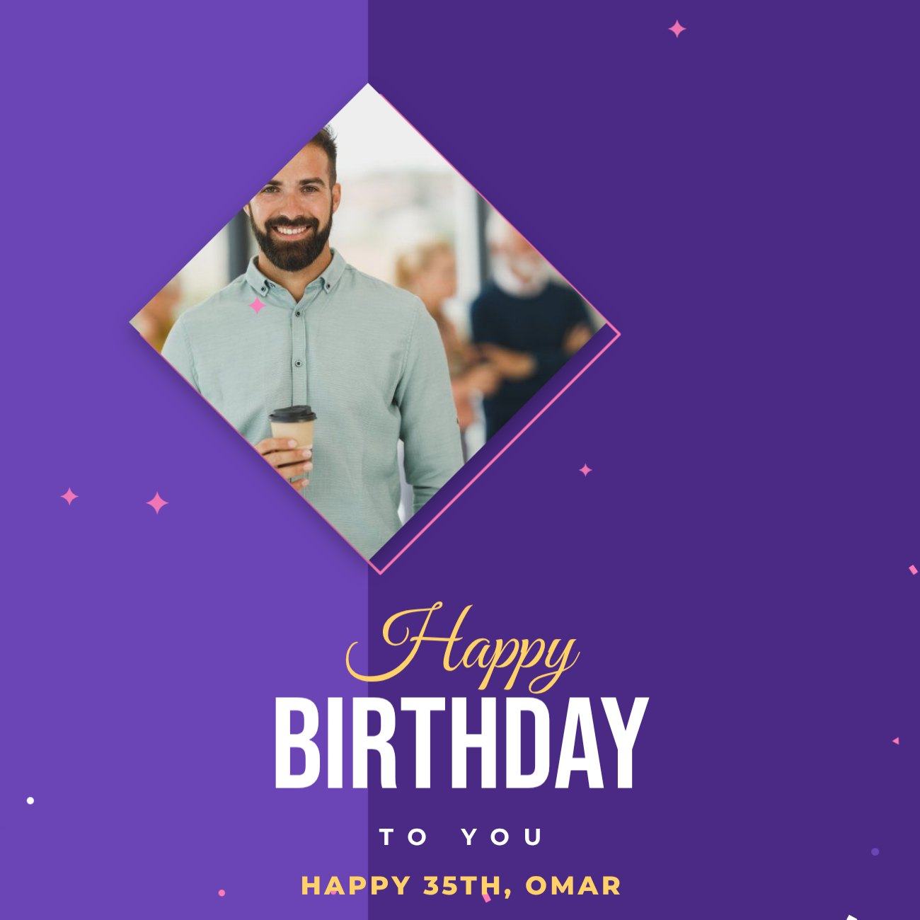 Purple Diamond Birthday Square — editable birthday template