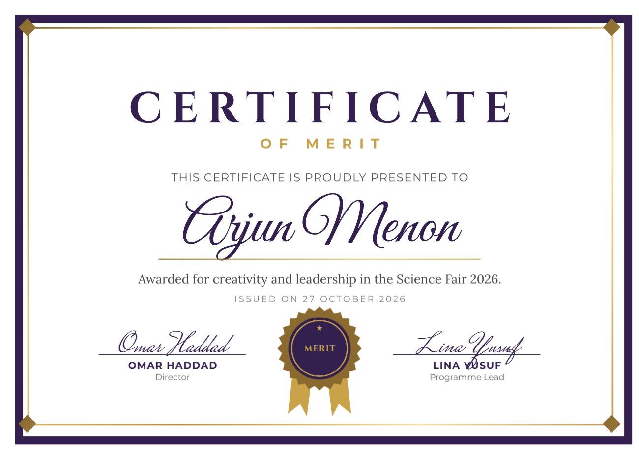 Purple Frame Certificate of Merit — editable certificates template