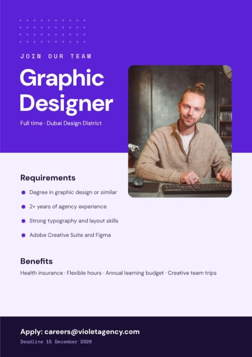 Purple Graphic Designer Job Flyer template