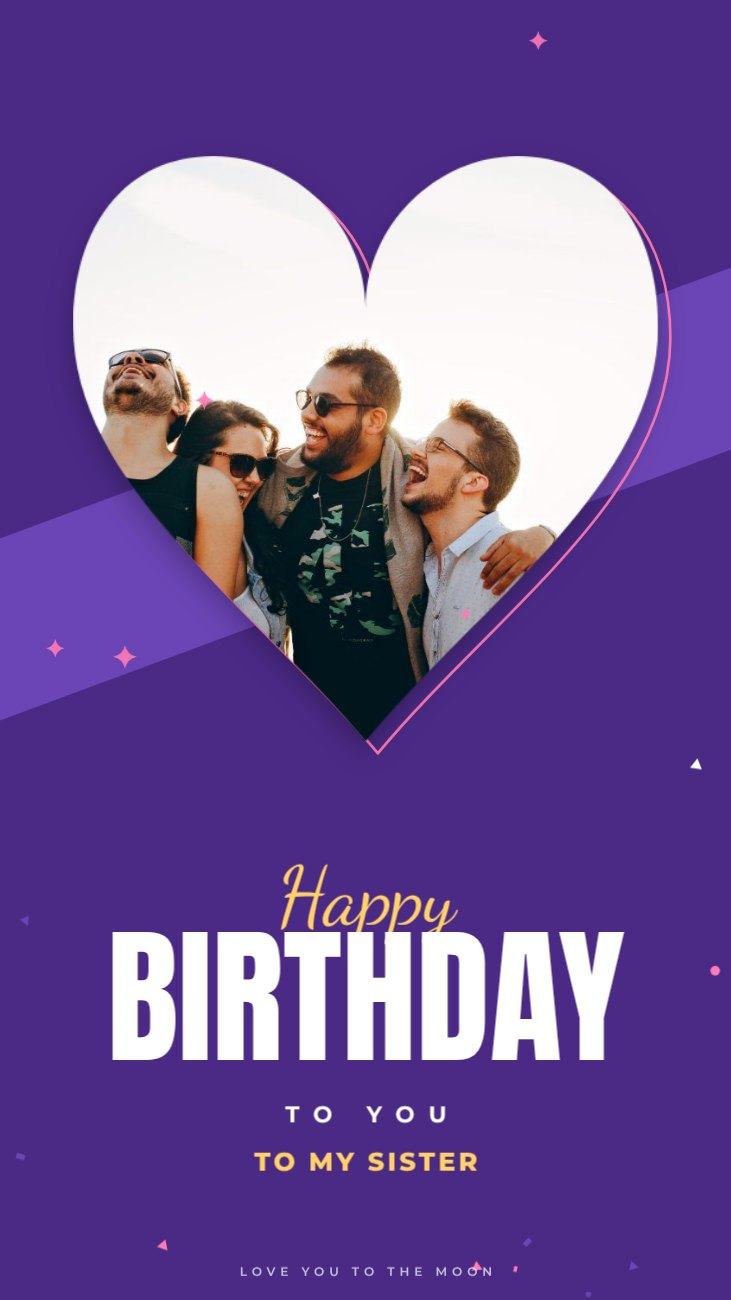 Purple Heart Sister Birthday Story — editable birthday template