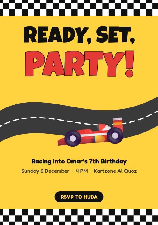قالب بطاقة دعوة مجاني — Race Car Party Invitation