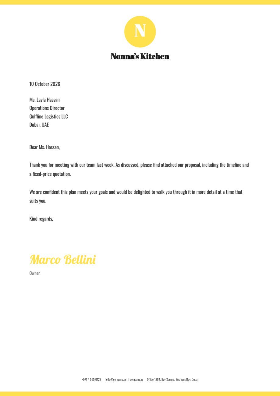 Red Centre Logo Restaurant Letterhead — editable business template