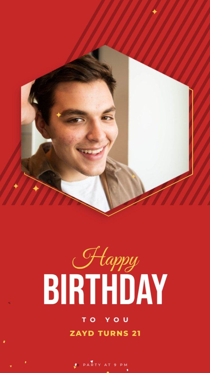 Red Hexagon Birthday Story — editable birthday template