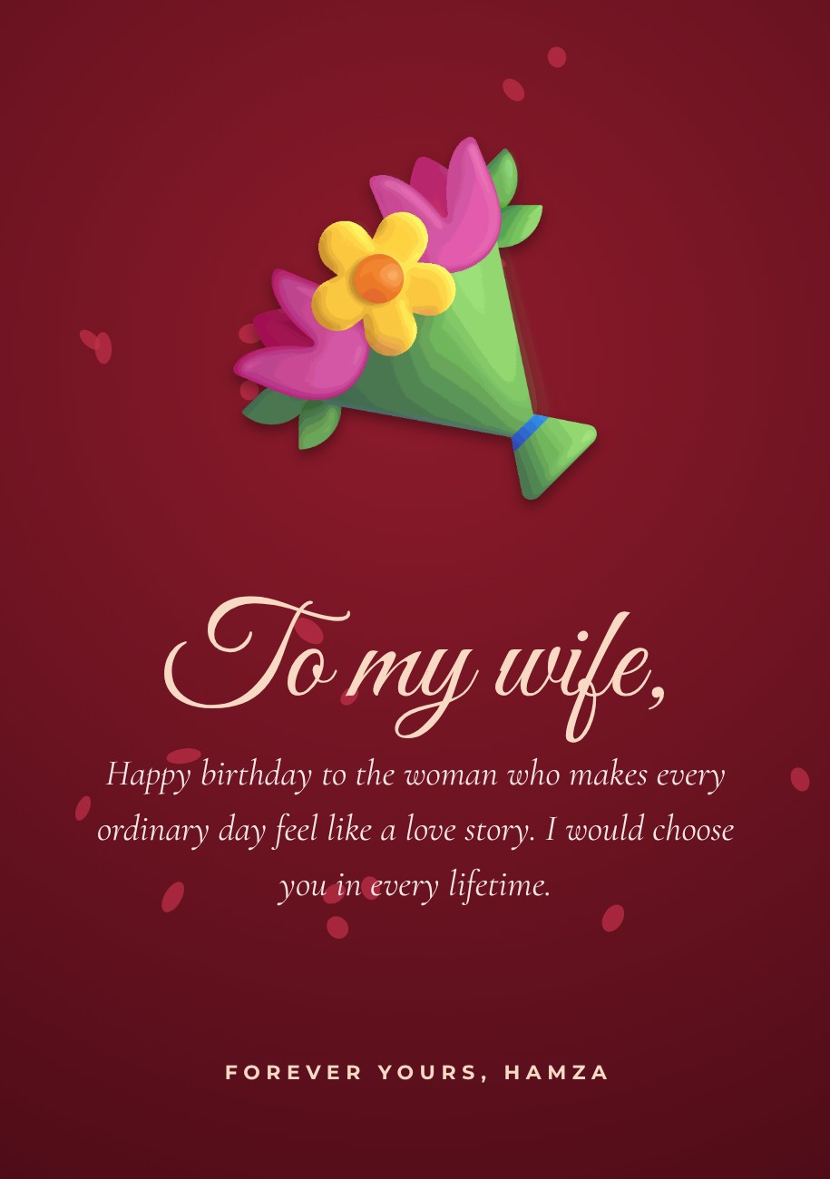 Red Rose Bouquet Wife Card — editable birthday template