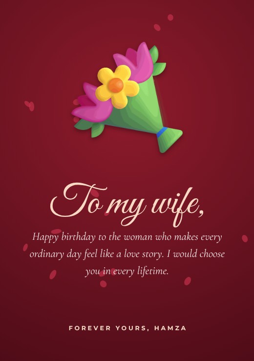 Red Rose Bouquet Wife Card — free design template
