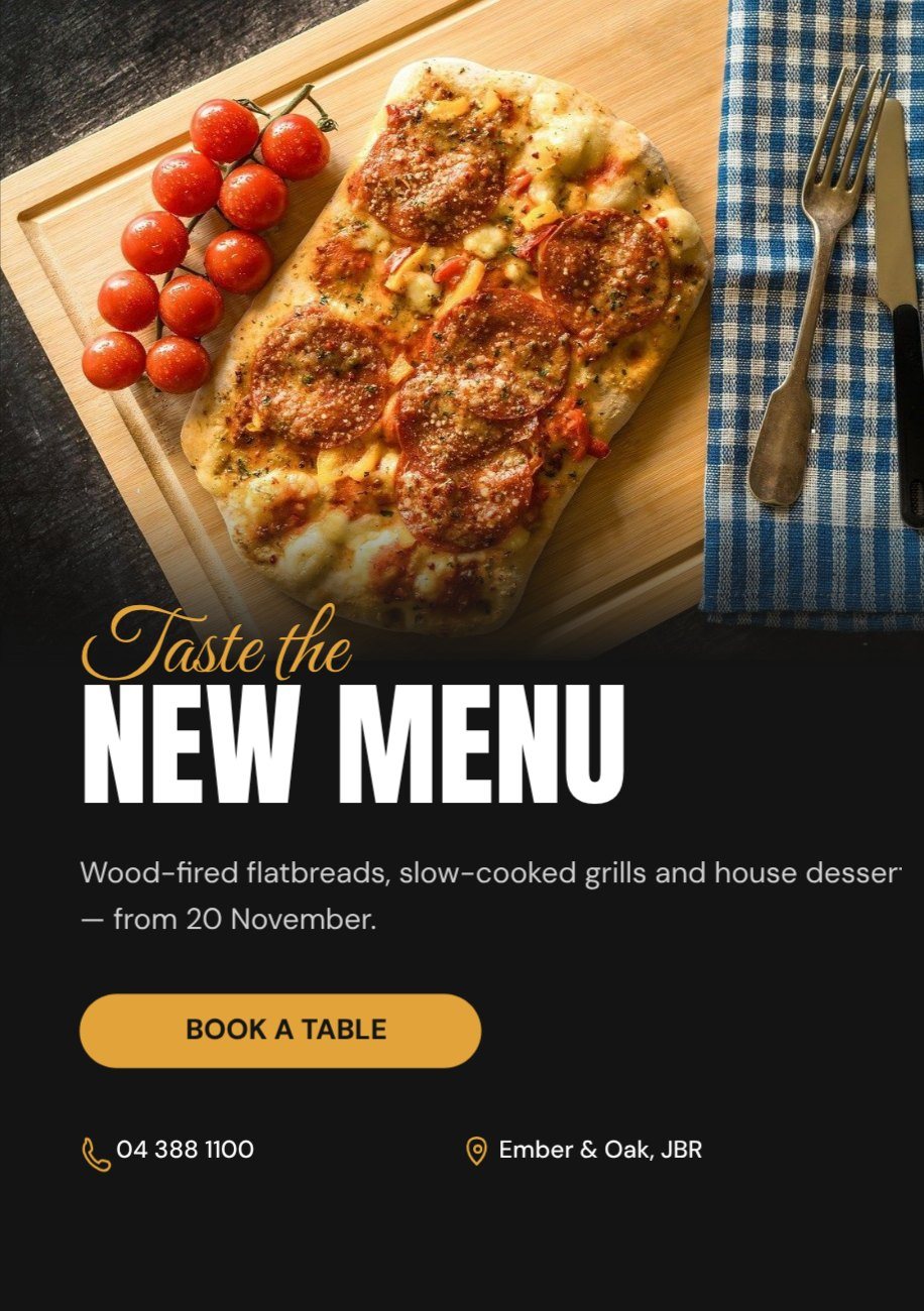 Restaurant Grand Menu Launch Flyer — editable marketing template