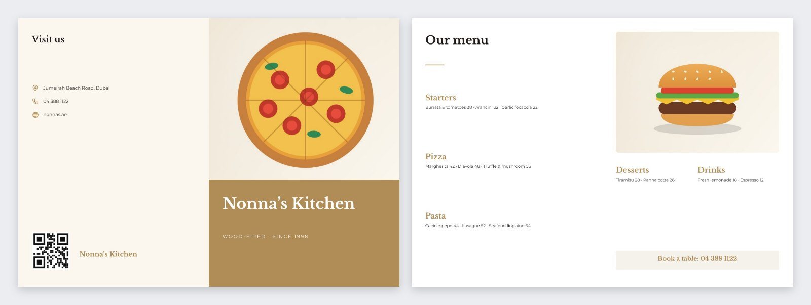 Restaurant Menu Bifold Brochure — editable marketing template