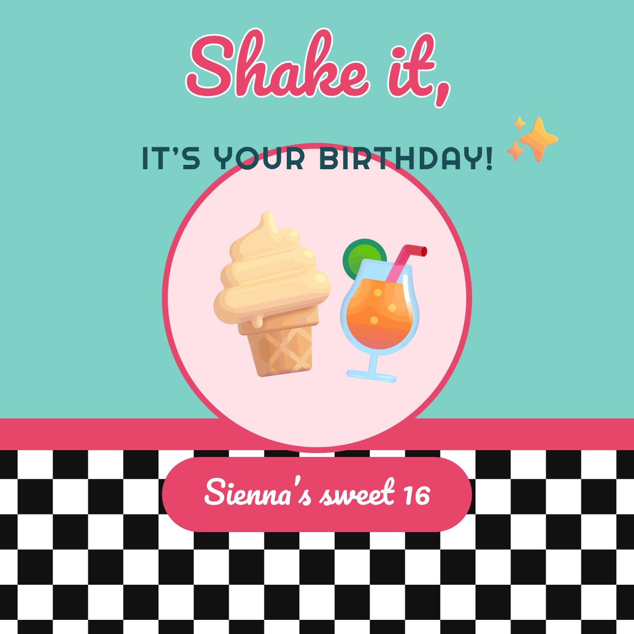 Retro Diner Milkshake Sweet 16 Post — editable birthday template