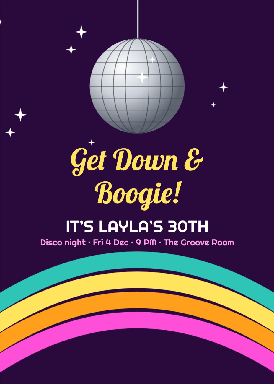 Retro Disco Ball Birthday Invitation — editable birthday template