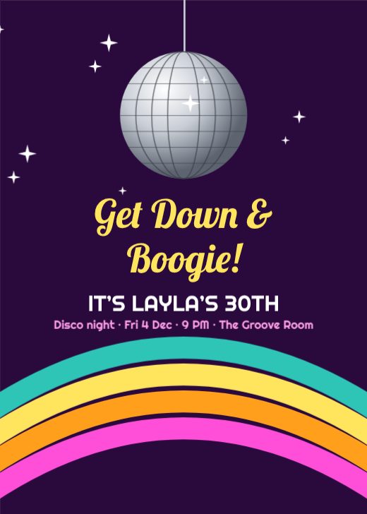 Retro Disco Ball Birthday Invitation template