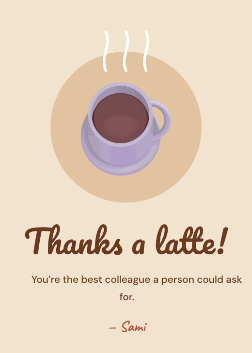 Retro Thanks a Latte Card — free thank you card template