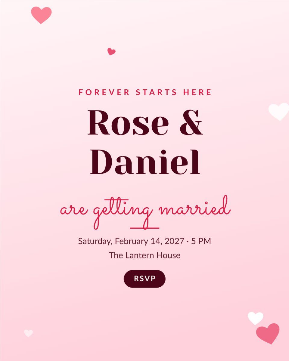Romantic Hearts Invitation — editable wedding template