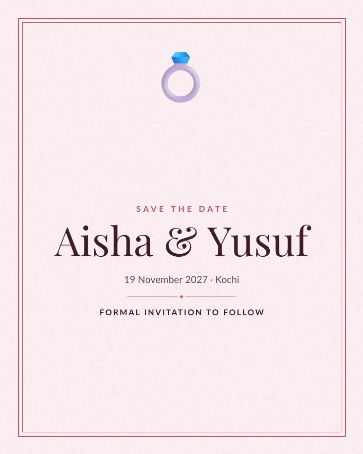Rose Aisha and Yusuf Save the Date — editable wedding template