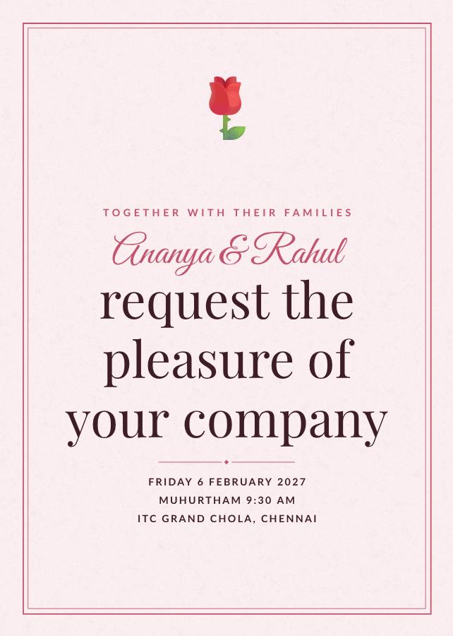 Rose Ananya and Rahul Wedding Invitation — editable wedding template