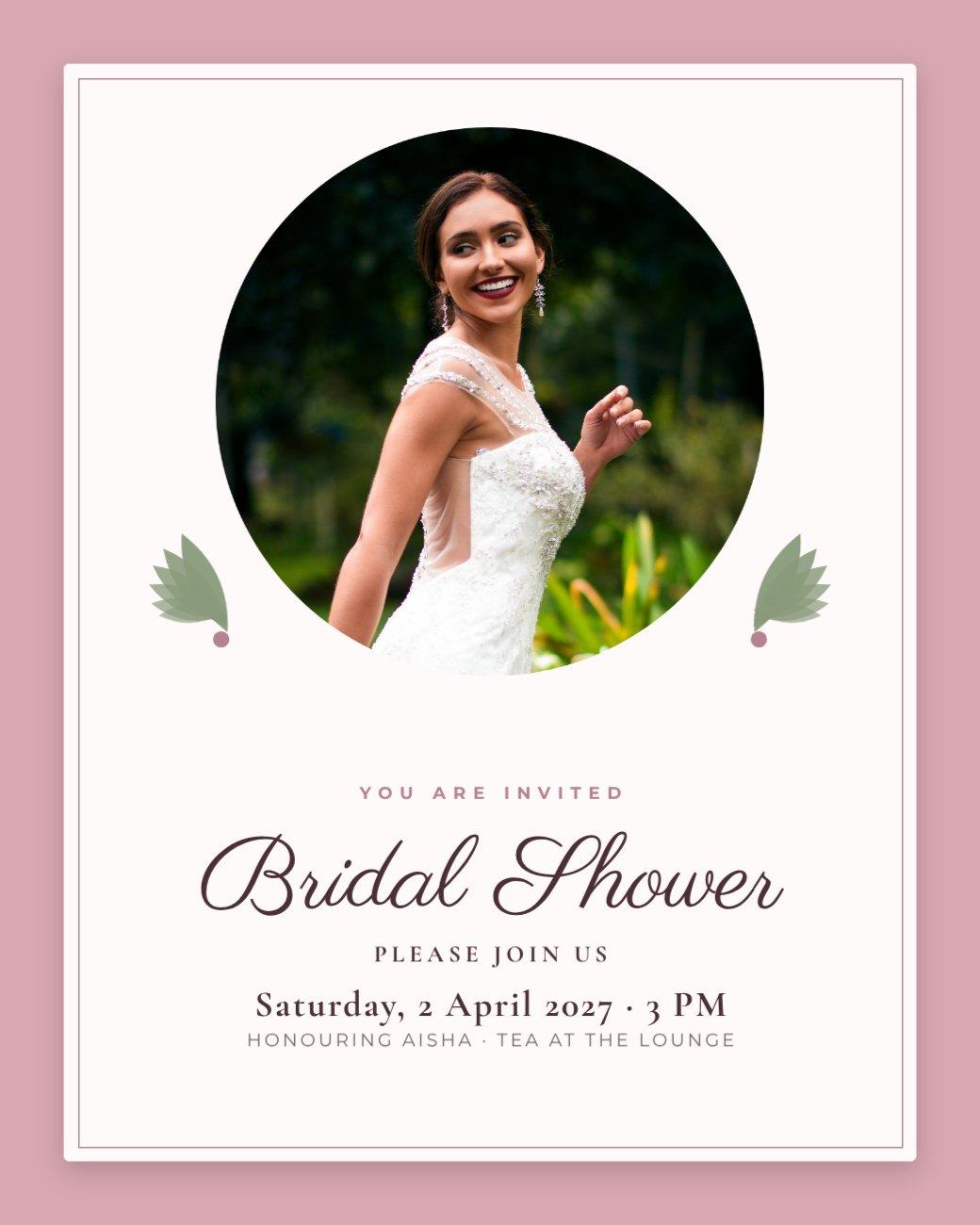 Rose Circle Bridal Shower Invitation — editable wedding template