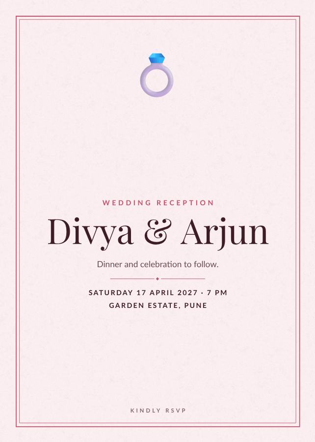 Rose Divya and Arjun Reception Invite — editable wedding template