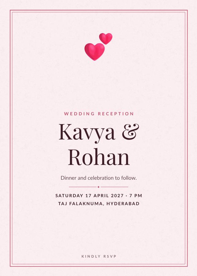 Rose Elegant Kavya and Rohan Reception Invite — editable wedding template