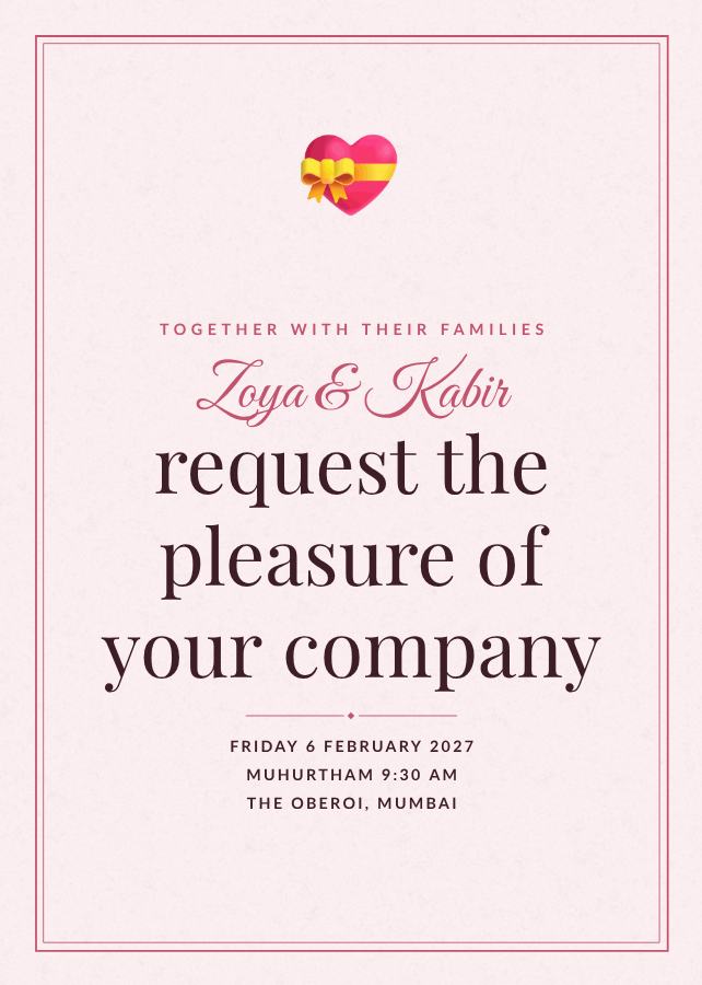 Rose Elegant Zoya and Kabir Wedding Invitation — editable wedding template