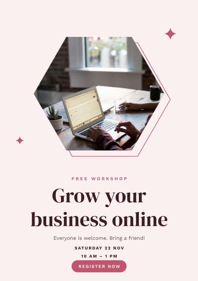Rose Grow your business online Poster — editable marketing template
