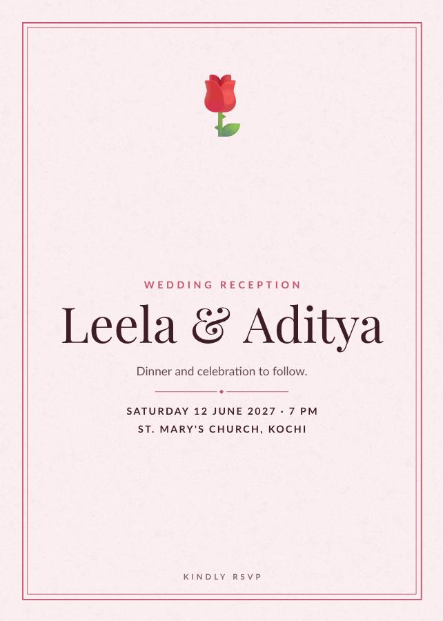 Rose Leela and Aditya Reception Invite — editable wedding template