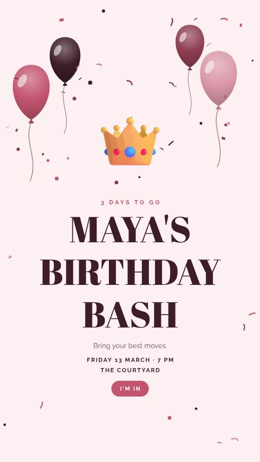 Rose Maya Birthday Bash Story — editable birthday template