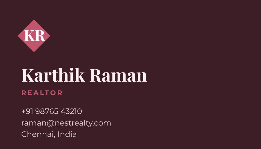 Rose Nest Realty Dark Business Card — editable business template