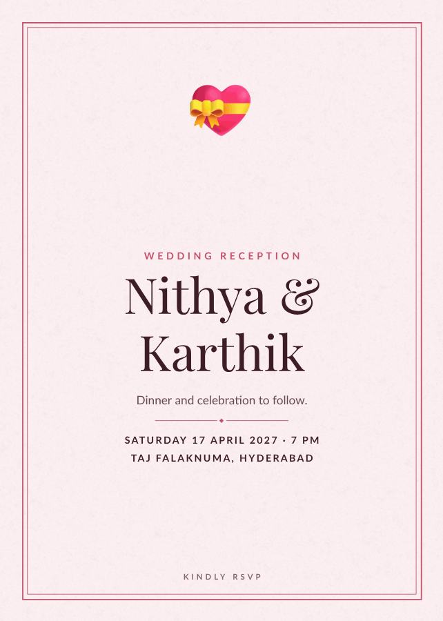 Rose Nithya and Karthik Reception Invite — editable wedding template
