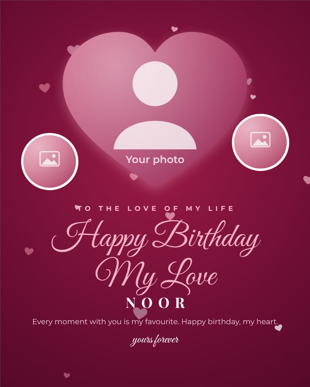 Rose Romance Heart Photo Post — editable birthday template