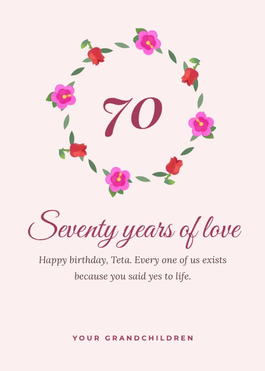 Rose Wreath 70th Teta Card — free design template