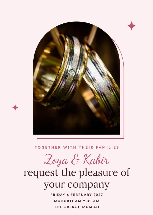 Rose Zoya and Kabir Wedding Invitation — editable wedding template